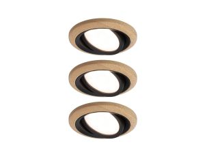 Zestaw opraw do wbudowania LANATI COIN LED 3X 6W 470lm 84mm 2700K IP20 230V drewno / czarny / aluminium