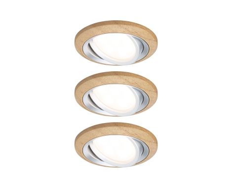 Zestaw opraw do wbudowania LANATI COIN LED 3X 6W 470lm 84mm 2700K IP20 230V drewno / aluminium