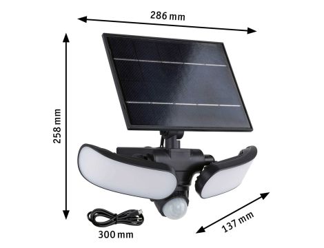 Oprawa elewacyjna SONLIG LED 2X9W solar PIR 2X1100lm 3000K IP65 USB-C 3.6V antracyt / tworzywo sztuczne - 16