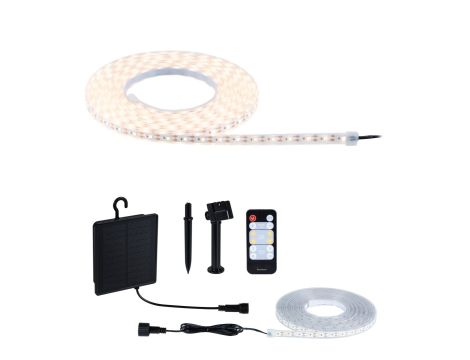 Taśma zewnętrzna LED solar 5m 2,8W DIM 3000K 51lm/m czujnik zmierzchu pilot 5V IP44 czarny / tworzywo sztuczne