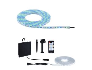 Taśma zewnętrzna LED solar 5m 3,2W DIM RGB 22lm/m czujnik zmierzchu pilot 5V IP44 czarny / tworzywo sztuczne