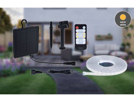 Taśma zewnętrzna LED solar 5m 3,2W DIM RGB 22lm/m czujnik zmierzchu pilot 5V IP44 czarny / tworzywo sztuczne - 8