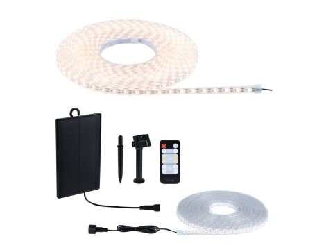 Taśma zewnętrzna LED solar 10m 3,2W DIM 3000K 28lm/m czujnik zmierzchu pilot 5V IP44 czarny / tworzywo sztuczne