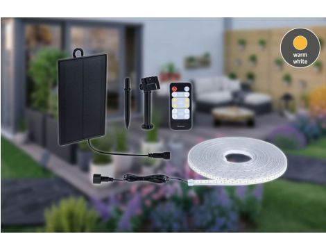 Taśma zewnętrzna LED solar 10m 3,2W DIM 3000K 28lm/m czujnik zmierzchu pilot 5V IP44 czarny / tworzywo sztuczne - 7
