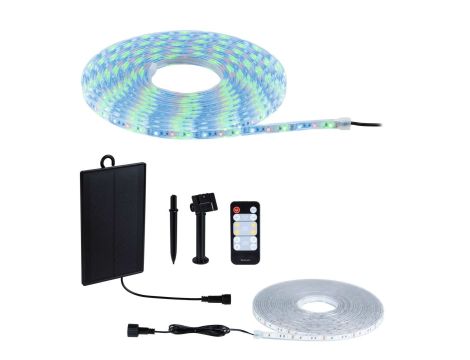 Taśma zewnętrzna LED solar 10m 3,8W DIM RGB 14lm/m czujnik zmierzchu pilot 5V IP44 czarny / tworzywo sztuczne