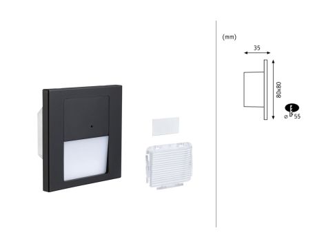 Oprawa przyschodowa TSARO LED czujnik ruchu i zmierzchu kwadrat 1x1,W 80lm 2700K IP20 230V czarny matowy / tworzywo sztuczne - 14