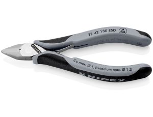 Knipex - Szczypce tnące boczne dla elektroników ESD, Ze złączem wsuwkowym  - 77 42 130 ESD