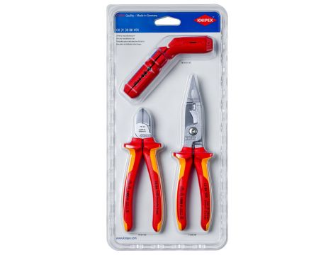 Knipex - Zestaw narzędzi do prac elektroinstalacyjnych, 1 x 13 86 200, 1 x 16 95 01 SB, 1 x 70 06 160  - 00 31 30 BK V01
