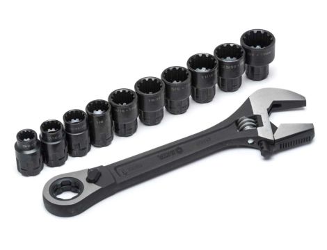 Sata - ZESTAW 11 EL. -  KLUCZ NASTAWNY 8" Z FUNKCJĄ KLUCZA DO RUR, Z GRZECHOTKĄ PRZELOTOWĄ PASS-THRU I 10 NASADEK METR.CAL - ST09000