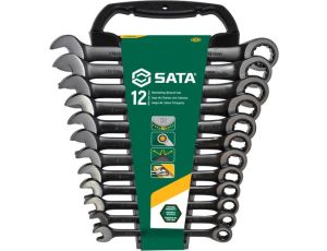 Sata - ZESTAW 12 KLUCZY PŁASKO-OCZKOWYCH Z GRZECHOTKĄ NA PANELU SERIA BLACK - ST08032