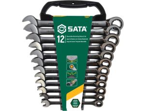 Sata - ZESTAW 12 KLUCZY PŁASKO-OCZKOWYCH Z GRZECHOTKĄ Z PRZEŁĄCZNIKIEM KIERUNKU NA PANELU SERIA BLACK  - ST08044B