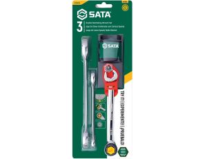 Sata - ZESTAW 3 KLUCZY PŁASKO-OCZKOWYCH Z PODWÓJNĄ GRZECHOTKĄ - ST09075