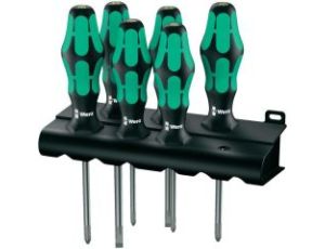Wera - 335/350/355/6 Zestaw wkrętaków Kraftform Lasertip + wieszak, 6 części - 05105622001