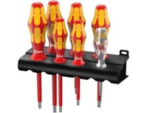 Wera - 160 i/7 Zestaw wkrętaków Kraftform Seria 100 + jednobiegunowy tester fazy + wieszak, 7 części - 05006147001