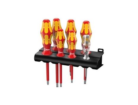 Wera - 160 i/7 Zestaw wkrętaków Kraftform Seria 100 + jednobiegunowy tester fazy + wieszak, 7 części - 05006147001