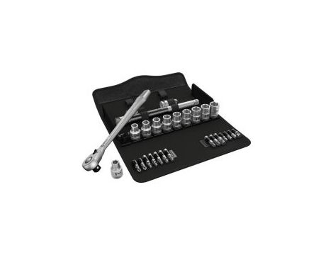 Wera - 8100 SC 11 Grzechotka Zyklop Metal 1/2' z przełącznikiem zmiany kierunku pracy w zestawie calowym, 28 części - 05004081001