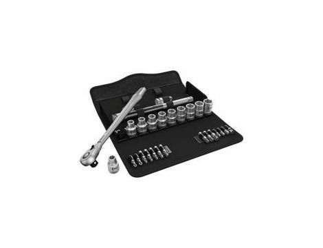 Wera - 8100 SC 8 Grzechotka Zyklop Metal 1/2' z przełącznikiem zmiany kierunku pracy w zestawie metrycznym, 28 części - 05004078001