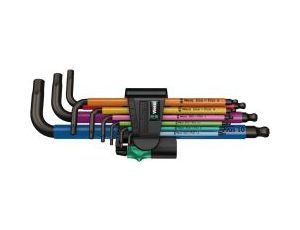 Wera - 950/9 Hex-Plus Multicolour 1 Zestaw kluczy trzpieniowych z końcówką kulistą, BlackLaser, metrycznych, 9 części - 05022089001