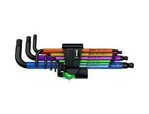 Wera - 950/9 Hex-Plus Multicolour 1 SB Zestaw kluczy trzpieniowych z końcówką kulistą, BlackLaser, metrycznych, w opakowaniu z zawieszką, 9 części - 05073593001