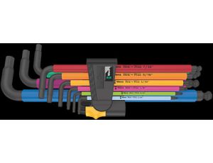 Wera - 950/9 Hex-Plus Multicolour Imperial 2 Zestaw kluczy trzpieniowych z końcówką kulistą, BlackLaser, calowych, 9 części - 05022640001