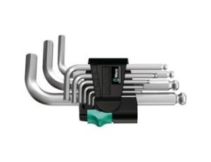 Wera - 950/9 Hex-Plus 3 Zestaw kluczy trzpieniowych krótkich z końcówką kulistą, chromowanych, metrycznych, 9 części - 05133163001