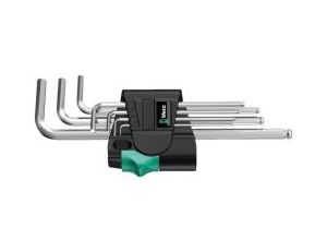 Wera - 950/9 Hex-Plus 4 Zestaw kluczy trzpieniowych z końcówką kulistą, chromowanych, metrycznych, 9 części - 05073594001