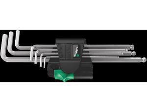 Wera - 950/7 Hex-Plus Magnet 1 Zestaw kluczy trzpieniowych z końcówką kulistą, chromowanych, metrycznych, z magnetyzerem, 7 części - 05022101001