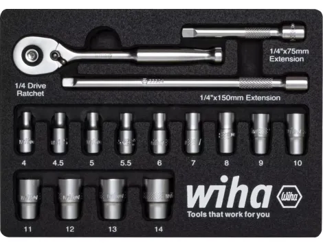 Wiha - 17 części, napęd 1/4" zestaw nasadek metryczny - 44683