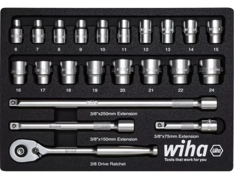 Wiha - 23 części, napęd 3/8" zestaw nasadek metryczny - 44708