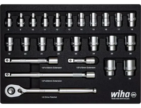 Wiha - 26 części, napęd 1/2" zestaw nasadek metryczny - 44740