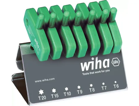 Wiha - klucz trzpieniowy z rękojeścią w kształcie klucza zestaw TORX® 7-cz. czerniony chemicznie, na stojaku warsztatowym  - 25624