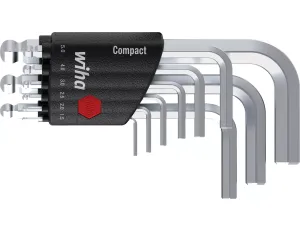 Wiha - zestaw kluczy trzpieniowych w uchwycie Compact sześciokątny, z główką kulistą, 9-cz. krótki, chromowany matowo  - 40410
