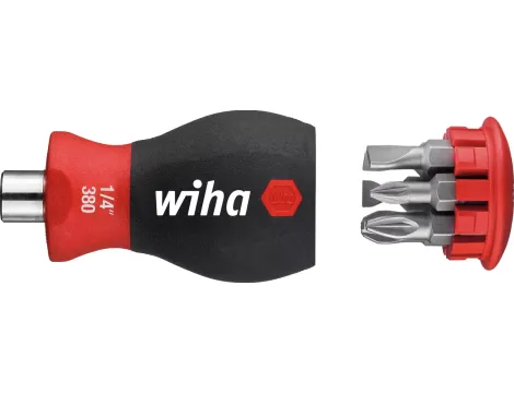 Wiha - magnetyczny wkrętak z magazynkiem bitów płaski, Pozidriv z 6 bitami, Stubby, 1/4"  - 10382