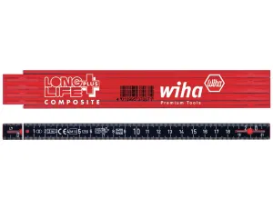 Wiha - przymiar składany Longlife® Plus Composite 2 m metryczny, 10 ogniw  czerwone/czarne - 37067