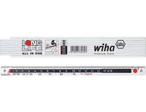 Wiha - przymiar składany Longlife® All in One 2 m metryczny, 10 ogniw  bialy - 33232