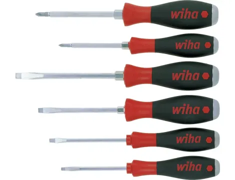 Wiha - zestaw wkrętaków SoftFinish płaski, Phillips 6-cz. z trzonem sześciokątnym na calej długości i masywnym kołpakiem stalowym  - 21250