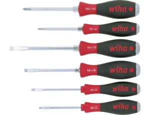 Wiha - zestaw wkrętaków SoftFinish płaski, Pozidriv 6-cz. z trzonem sześciokątnym na calej długości i masywnym kołpakiem stalowym  - 21251