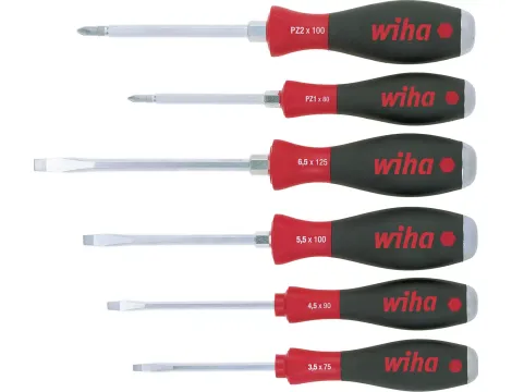 Wiha - zestaw wkrętaków SoftFinish płaski, Pozidriv 6-cz. z trzonem sześciokątnym na calej długości i masywnym kołpakiem stalowym  - 21251