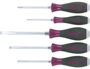 Wiha - wkrętak zestaw MicroFinish płaski, Phillips z trzonem sześciokątnym na calej długości i masywnym kołpakiem stalowym, 5-cz.  - 29138