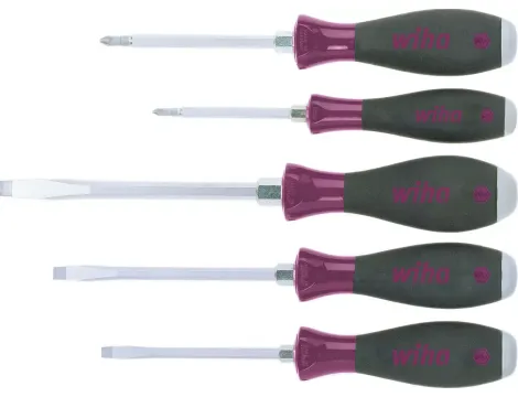 Wiha - wkrętak zestaw MicroFinish płaski, Phillips z trzonem sześciokątnym na calej długości i masywnym kołpakiem stalowym, 5-cz.  - 29138