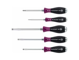 Wiha - wkrętak zestaw MicroFinish płaski, Pozidriv z trzonem sześciokątnym na calej długości i masywnym kołpakiem stalowym, 5-cz.  - 29139