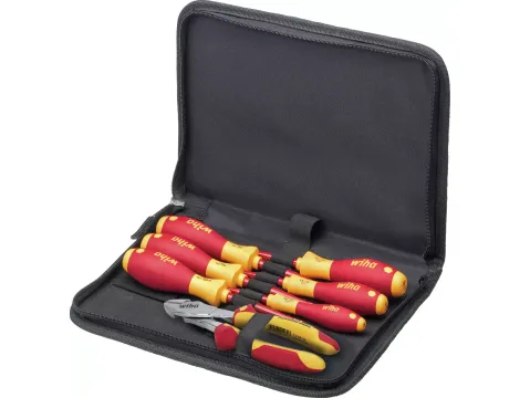 Wiha - zestaw narzędzi dla elektryków wkrętaki, wzmocnione szczypce do cięcia bocznego, 7-cz. w torbie  - 38020