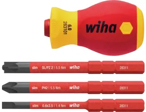 Wiha - wkrętak z uchwytem na bity zestaw SoftFinish electric slimVario® Stubby 4-cz.  - 41230
