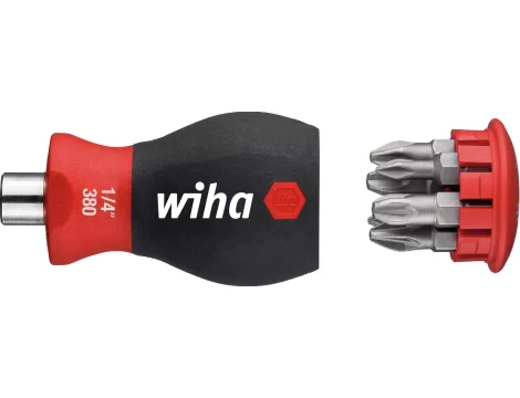 Wiha - magnetyczny wkrętak z magazynkiem bitów Pozidriv, Phillips z 6 bitami, Stubby 1/4 w opakowaniu blistrowym  - 33741