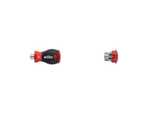 Wiha - magnetyczny wkrętak z magazynkiem bitów płaski, Pozidriv z 6 bitami, Stubby, 1/4 w opakowaniu blistrowym  - 33746