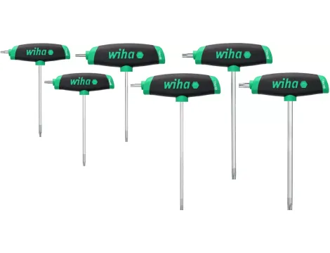 Wiha - Zestaw kluczy trzpieniowych ComfortGrip z rękojeścią T, TORX® 6-cz. z trzonem bocznym, chromowany matowo  - 45622