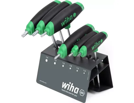 Wiha - Zestaw kluczy trzpieniowych ComfortGrip z rękojeścią T TORX® 7-cz. z trzonem bocznym, chromowany matowo w stojaku  - 45623