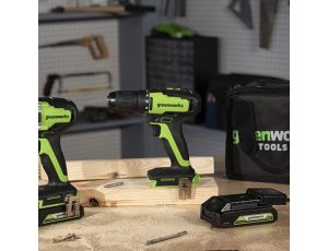 24V wiertarko-wkrętarka GD24DD60K2 Greenworks zestaw ładowarka + aku 2Ah + futerał miękki - image 2