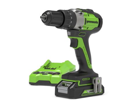 24V wiertarko-wkrętarka GD24DD60K2 Greenworks zestaw ładowarka + aku 2Ah + futerał miękki