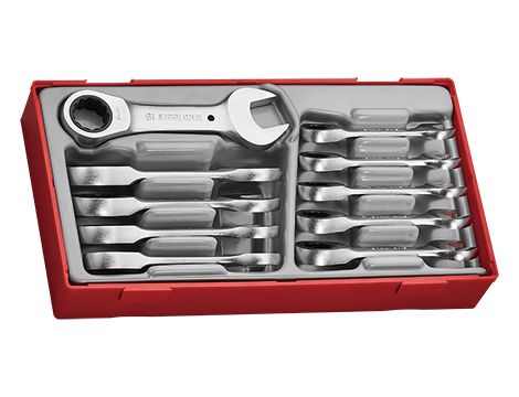 TengTools - 10-elementowy zestaw krótkich kluczy płasko-oczkowych z grzechotką TT6010MRS - TT6010MRS